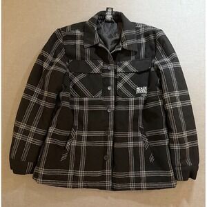 Broken Promises Shacket Mens S Black Plaid Button Up‎ Insulated Long Sleeve.